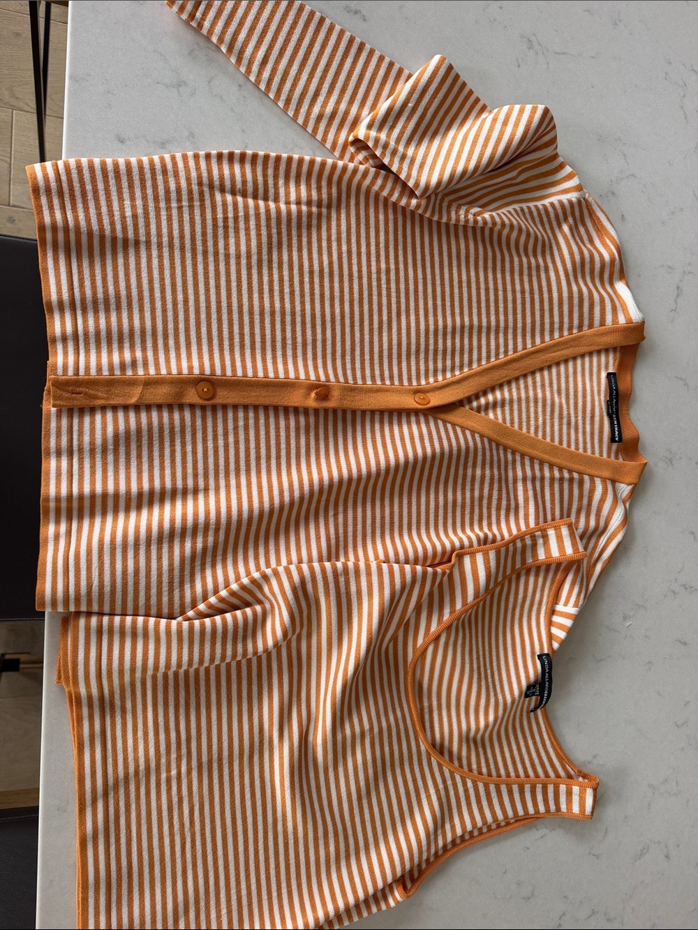 Linda Allard Ellen Tracy Striped Orange & White Cardigan and Tank Set